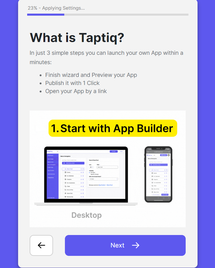 Screenshot of useful tips about app builder