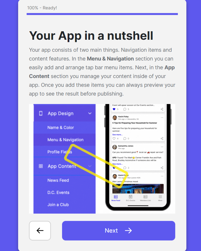 Screenshot of useful tips about app builder