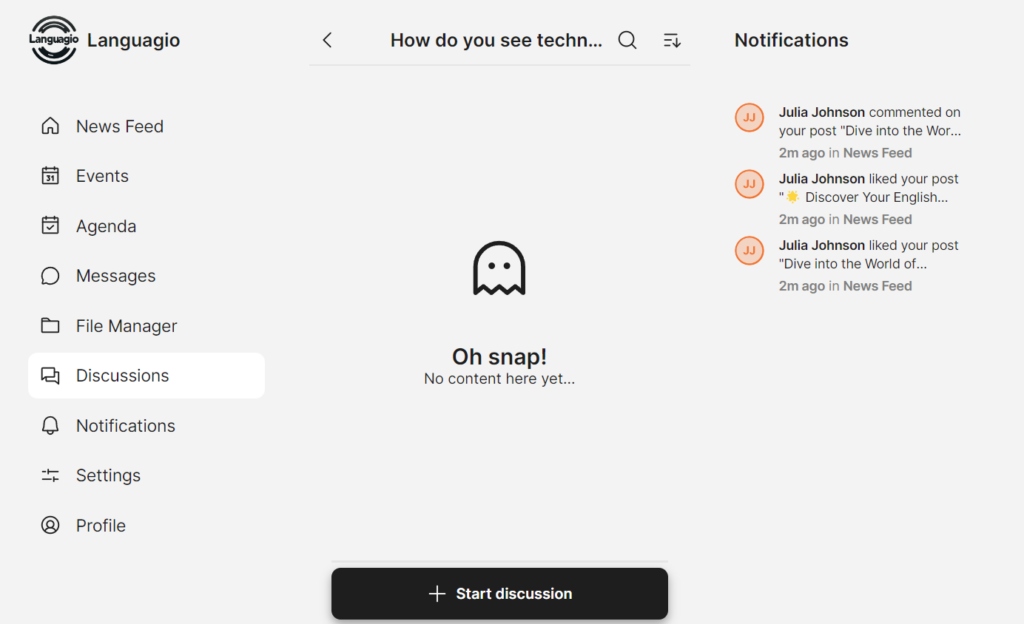 Screenshot of starting a discussion in an app