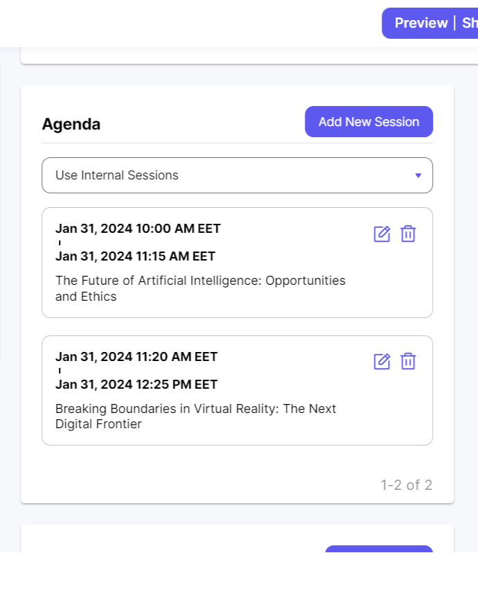 Screenshot of event agenda