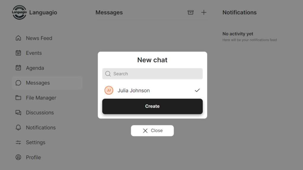 Screnshot of starting a new chat in an app