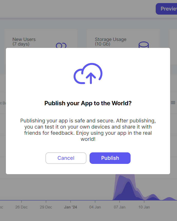 Screenshot of publishing an app