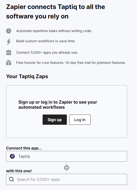 Screenshot of integration with Zapier
