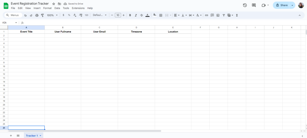 Screenshot of the spreadsheet
