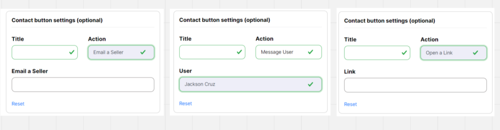 Screenshot of the contact button options