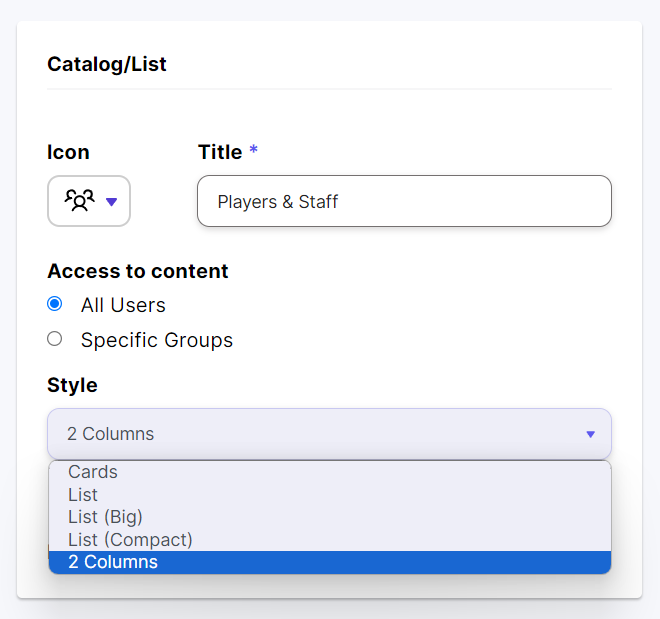 Screenshot of the catalog settings